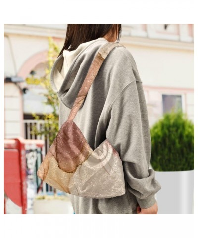 Women Boho Bag Fantasy Marble Art Brown Beige Handbag Underarm Bag Tote Bag Shoulder Bag Crossbody Bag Fluffy Cell Phone Purs...