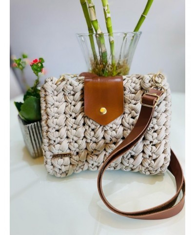 Handmade crochet bag Handmade style women's bag, Sand, 23cm x 17 cm $52.88 Shoulder Bags