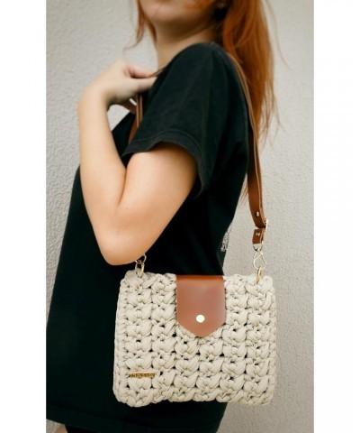 Handmade crochet bag Handmade style women's bag, Sand, 23cm x 17 cm $52.88 Shoulder Bags