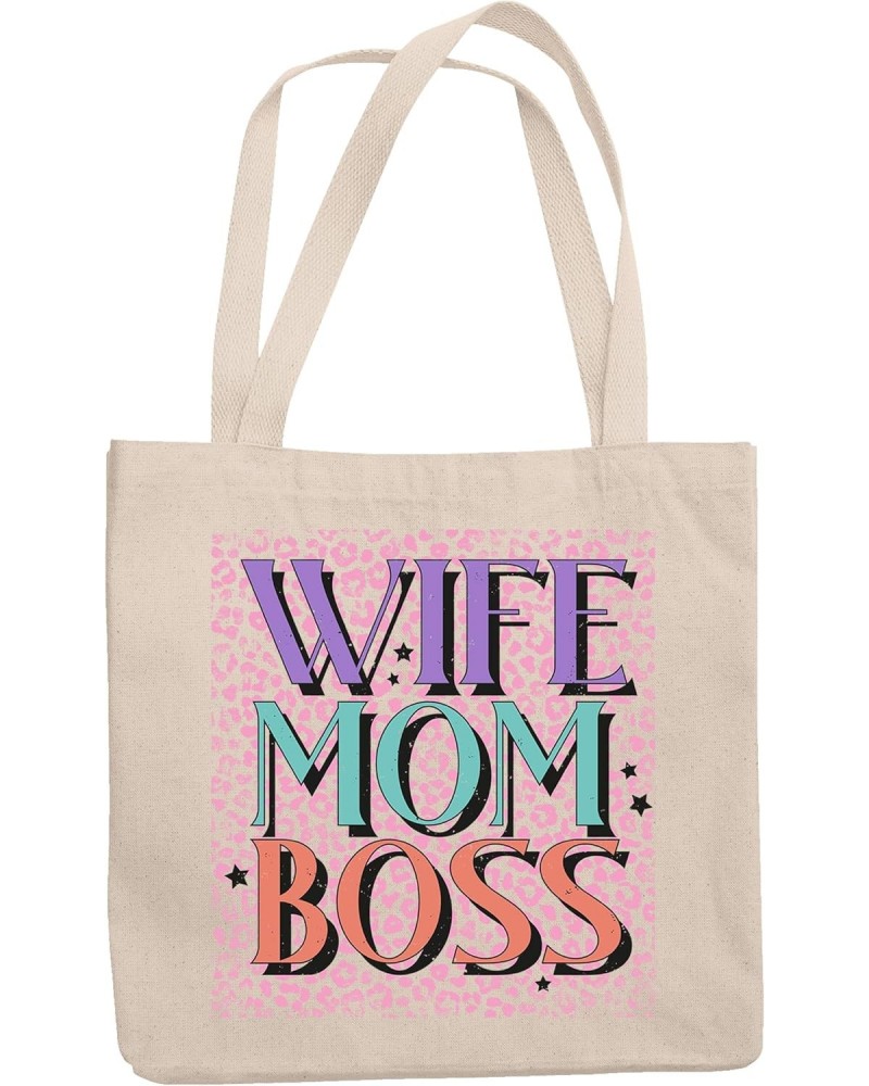 Wife, Mom, Boss with Leopard Print Art Merch Gift, 12oz Canvas Tote Bag $15.38 Totes