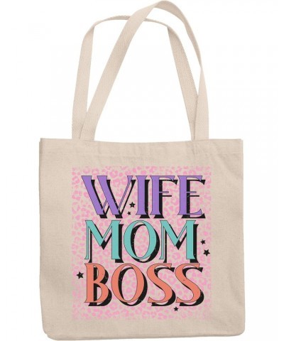 Wife, Mom, Boss with Leopard Print Art Merch Gift, 12oz Canvas Tote Bag $15.38 Totes