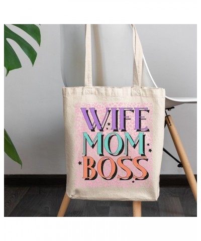 Wife, Mom, Boss with Leopard Print Art Merch Gift, 12oz Canvas Tote Bag $15.38 Totes