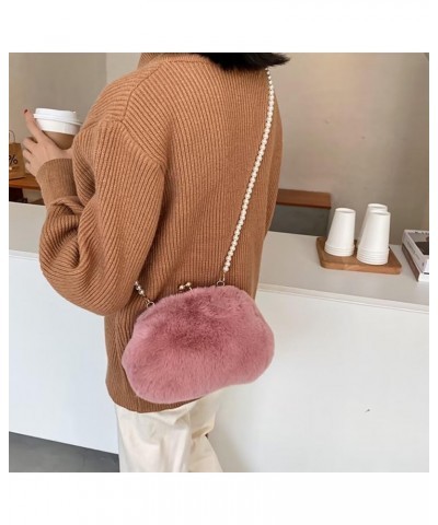 Women's Crossbody Purse Faux Fur Shoulder Bag Plush Purse Kiss Lock Clutch Purse with Pearl Strap Autumn and Winter Pink $31....