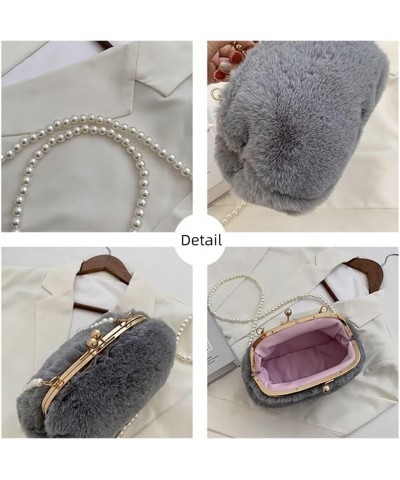 Women's Crossbody Purse Faux Fur Shoulder Bag Plush Purse Kiss Lock Clutch Purse with Pearl Strap Autumn and Winter Pink $31....