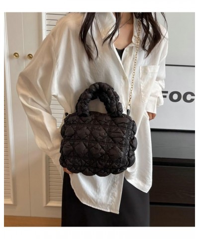 Women Trendy Puffer Shoulder Bag Cloud Bag Quilted Tote Bag Hobo Crossbody Bag Small Handbag Purse Cute A Black $21.79 Totes