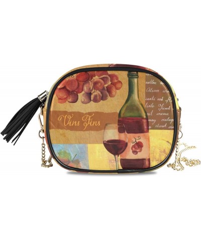 Women's Vintage Red Wine Bottle Glass Vine Leaf Crossbody Bag Fashion Purses Bag Cross Body Bag Shoulder Handbag with Adjusta...