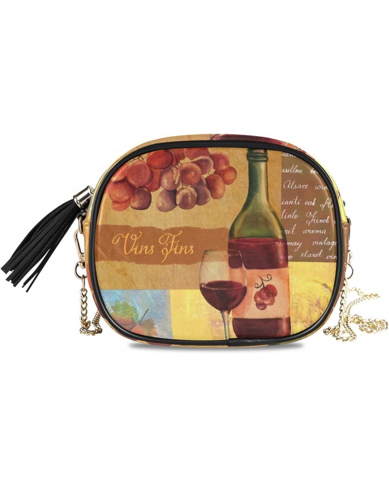 Women's Vintage Red Wine Bottle Glass Vine Leaf Crossbody Bag Fashion Purses Bag Cross Body Bag Shoulder Handbag with Adjusta...