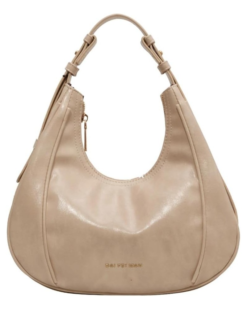 Crescent Shoulder Bag for Women, Cute Tote Bag Clutch Purse Vegan Leather Soft Handbag Beige $19.54 Totes