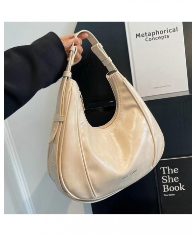 Crescent Shoulder Bag for Women, Cute Tote Bag Clutch Purse Vegan Leather Soft Handbag Beige $19.54 Totes