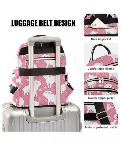 Women Backpack White Pig Pink Heart Anti-Theft Travel Backpack with Luggage Belt Lightweight Handbag Lady Purse Roomy Double ...