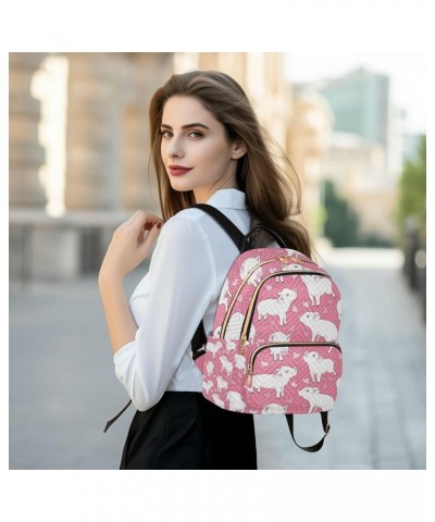 Women Backpack White Pig Pink Heart Anti-Theft Travel Backpack with Luggage Belt Lightweight Handbag Lady Purse Roomy Double ...