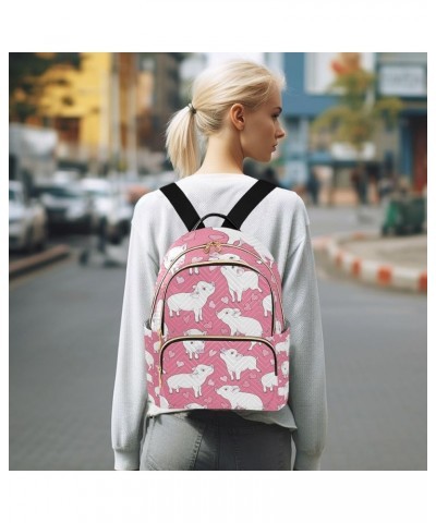 Women Backpack White Pig Pink Heart Anti-Theft Travel Backpack with Luggage Belt Lightweight Handbag Lady Purse Roomy Double ...