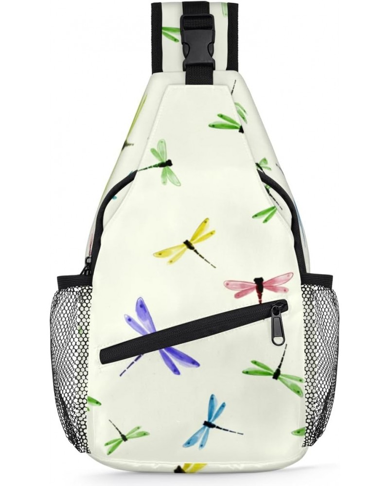 Sling Bag Color Dragonflies Hand-drawn Adjustable Sling Backpack Crossbody Shoulder Backpack Anti-theft Rope Chest Shoulder D...