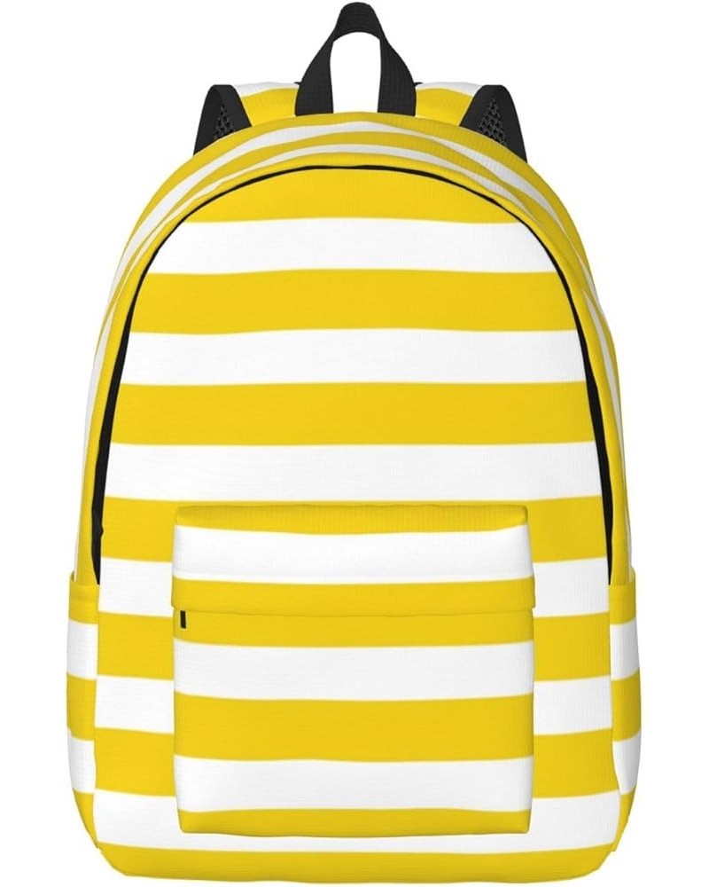 Lemon Yellow Stripes Pattern Print Unisex Canvas Backpack Cute Backpack For Travel Sports Casual Aesthetic Backpack Black Sma...