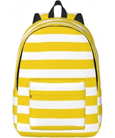 Lemon Yellow Stripes Pattern Print Unisex Canvas Backpack Cute Backpack For Travel Sports Casual Aesthetic Backpack Black Sma...