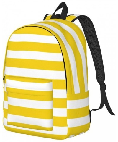 Lemon Yellow Stripes Pattern Print Unisex Canvas Backpack Cute Backpack For Travel Sports Casual Aesthetic Backpack Black Sma...