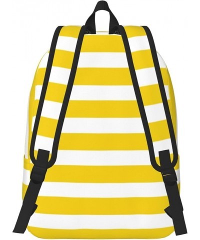 Lemon Yellow Stripes Pattern Print Unisex Canvas Backpack Cute Backpack For Travel Sports Casual Aesthetic Backpack Black Sma...