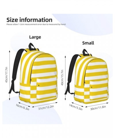 Lemon Yellow Stripes Pattern Print Unisex Canvas Backpack Cute Backpack For Travel Sports Casual Aesthetic Backpack Black Sma...