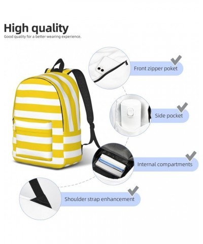 Lemon Yellow Stripes Pattern Print Unisex Canvas Backpack Cute Backpack For Travel Sports Casual Aesthetic Backpack Black Sma...