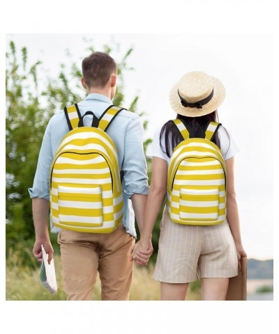 Lemon Yellow Stripes Pattern Print Unisex Canvas Backpack Cute Backpack For Travel Sports Casual Aesthetic Backpack Black Sma...