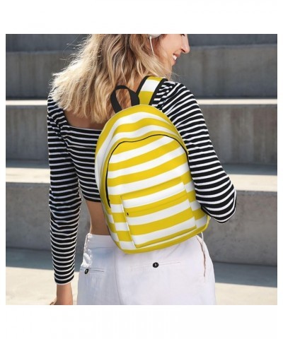 Lemon Yellow Stripes Pattern Print Unisex Canvas Backpack Cute Backpack For Travel Sports Casual Aesthetic Backpack Black Sma...