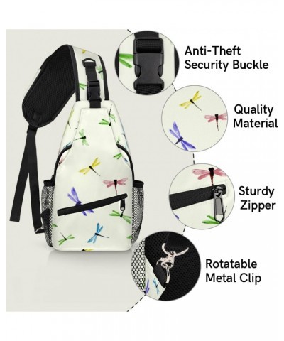 Sling Bag Color Dragonflies Hand-drawn Adjustable Sling Backpack Crossbody Shoulder Backpack Anti-theft Rope Chest Shoulder D...