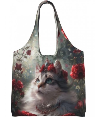 Cat Wearing Crown One-Shoulder Commuting Canvas Bag,Fashionable And Lightweight,Extra Large Capacity,Easy To Store,Soft And D...