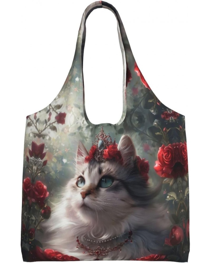 Cat Wearing Crown One-Shoulder Commuting Canvas Bag,Fashionable And Lightweight,Extra Large Capacity,Easy To Store,Soft And D...