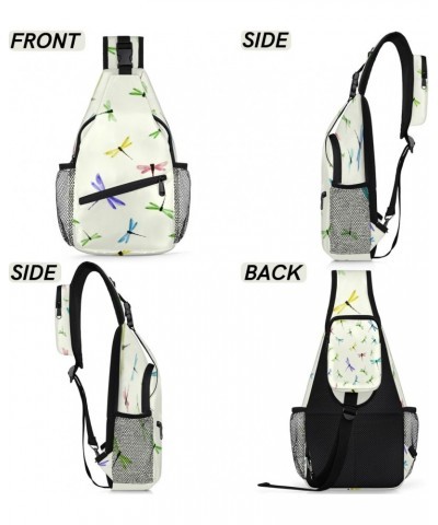 Sling Bag Color Dragonflies Hand-drawn Adjustable Sling Backpack Crossbody Shoulder Backpack Anti-theft Rope Chest Shoulder D...