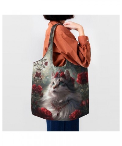 Cat Wearing Crown One-Shoulder Commuting Canvas Bag,Fashionable And Lightweight,Extra Large Capacity,Easy To Store,Soft And D...