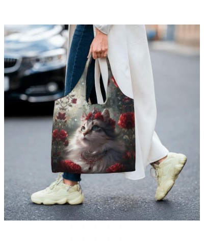 Cat Wearing Crown One-Shoulder Commuting Canvas Bag,Fashionable And Lightweight,Extra Large Capacity,Easy To Store,Soft And D...