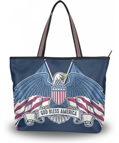 Womens Tote Bag, Vintage Handdrawn American Hawk with Flag Ladies Zip Shoulder Handbags $12.71 Shoulder Bags