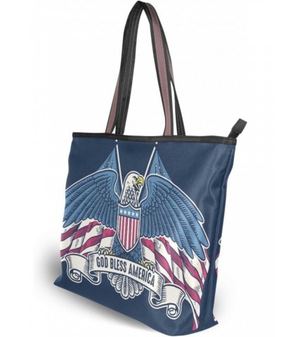 Womens Tote Bag, Vintage Handdrawn American Hawk with Flag Ladies Zip Shoulder Handbags $12.71 Shoulder Bags