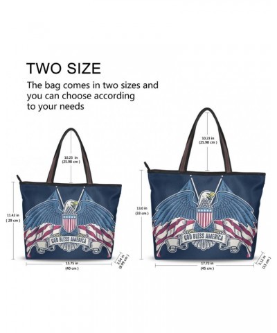 Womens Tote Bag, Vintage Handdrawn American Hawk with Flag Ladies Zip Shoulder Handbags $12.71 Shoulder Bags