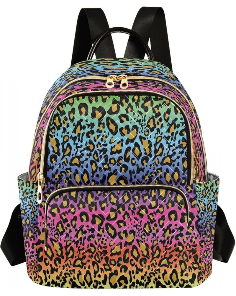 Rianbow Leopard Print Animal Women Backpack Purse Ladies Fashion Shoulder Bag Daypack Travel Bag 7.5L Medium $13.02 Backpacks