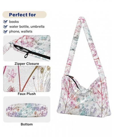 Flowers Plush Underarm Bag Women's Tote Handbags Fluffy Shoulder Bag Purse Lightweight Tote Bags College Bag for Traveling Ou...