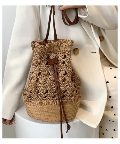 Straw Woven Bag for Women Trendy Shoulder Bag Bucket Bag Crossbody Bag Hobo Handbag Beach Casual Purse B-light Brown $32.97 T...