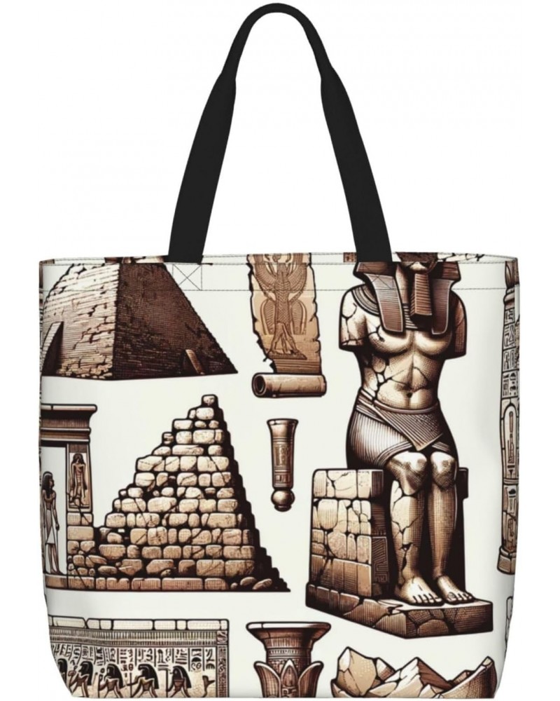 Women'S Soft Tote Shoulder Bag Ancient-Egyptian-Pyramid-Pharaoh Foldable Travel Purse With Zipper Closure $15.07 Totes