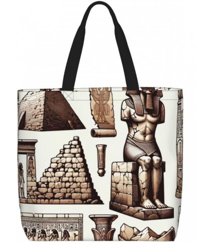 Women'S Soft Tote Shoulder Bag Ancient-Egyptian-Pyramid-Pharaoh Foldable Travel Purse With Zipper Closure $15.07 Totes