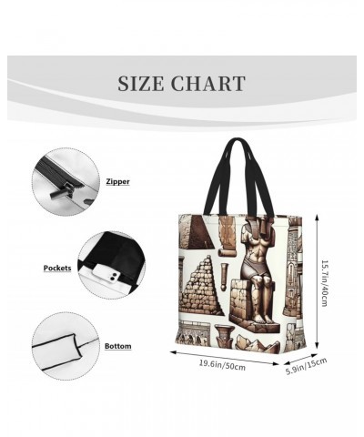 Women'S Soft Tote Shoulder Bag Ancient-Egyptian-Pyramid-Pharaoh Foldable Travel Purse With Zipper Closure $15.07 Totes