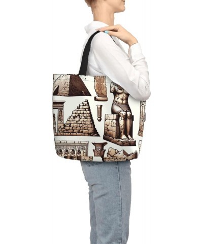 Women'S Soft Tote Shoulder Bag Ancient-Egyptian-Pyramid-Pharaoh Foldable Travel Purse With Zipper Closure $15.07 Totes