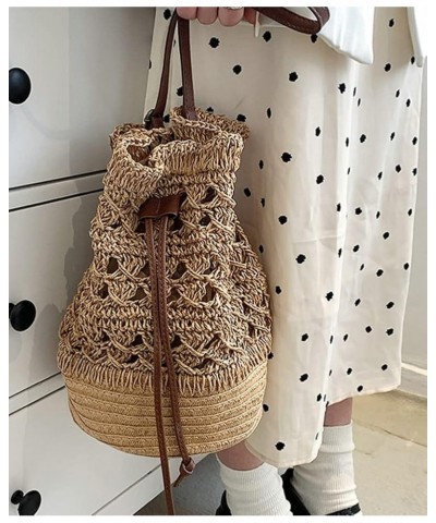 Straw Woven Bag for Women Trendy Shoulder Bag Bucket Bag Crossbody Bag Hobo Handbag Beach Casual Purse B-light Brown $32.97 T...