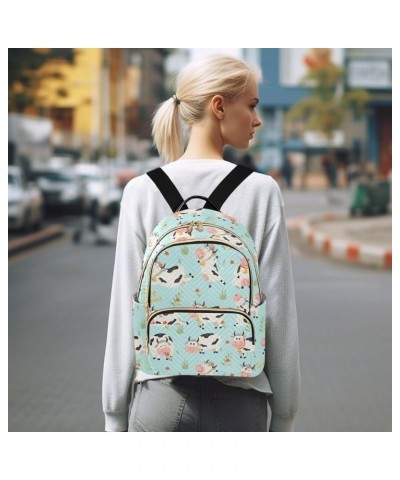 Cute Cow and Flower Backpack Purse for Women Lightweight Back Pack Casual Daypack Travel Shoulder Bag Bookbag - S Small Multi...