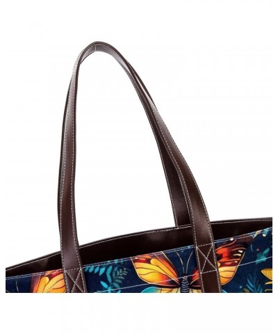 Butterfly Canvas Leather Mix Hand-Held Bag - 13.3x4.7x12.2 in - Stylish Women's Handbag for Everyday Use $28.79 Handbags