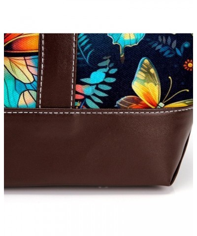 Butterfly Canvas Leather Mix Hand-Held Bag - 13.3x4.7x12.2 in - Stylish Women's Handbag for Everyday Use $28.79 Handbags