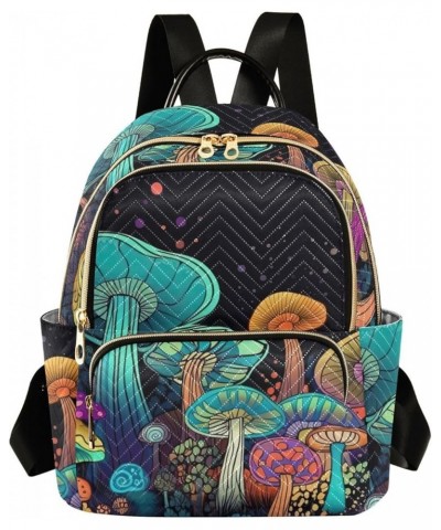 Women's Medium Fashion Backpack Dark Night Fantasy Mushroom Print Ladies Travel Daypack Aesthetic Shoulder Bag 10.2×5.1×12.5 ...