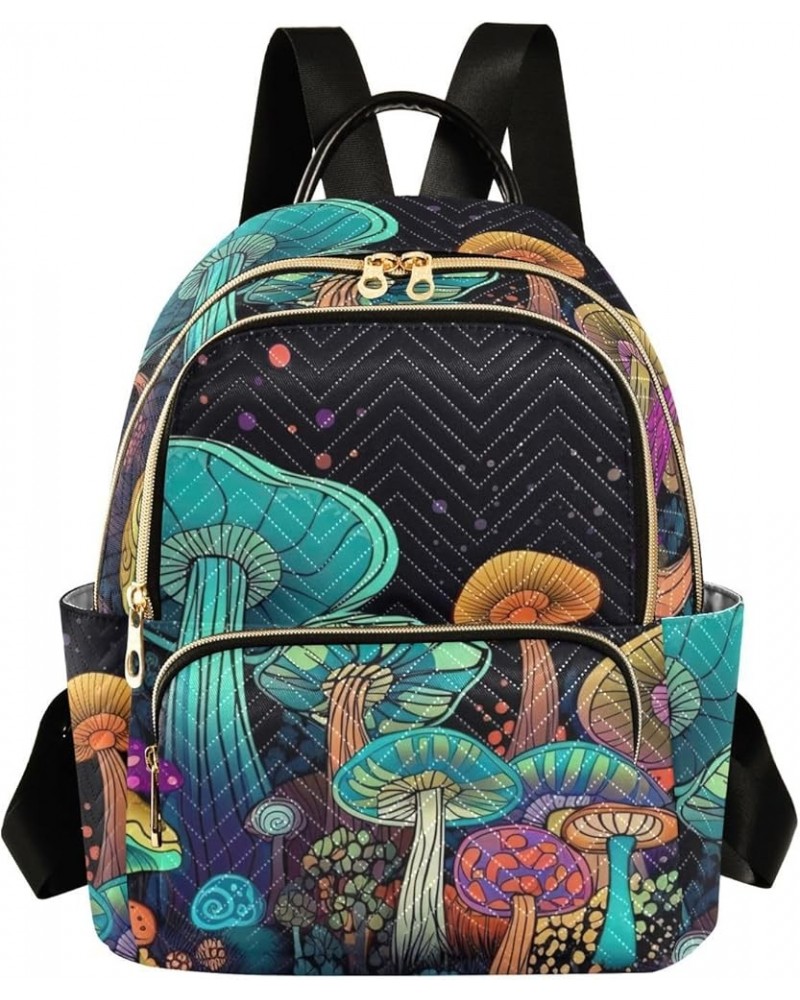 Women's Medium Fashion Backpack Dark Night Fantasy Mushroom Print Ladies Travel Daypack Aesthetic Shoulder Bag 10.2×5.1×12.5 ...