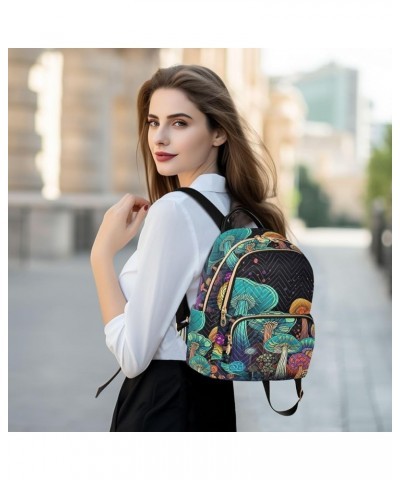 Women's Medium Fashion Backpack Dark Night Fantasy Mushroom Print Ladies Travel Daypack Aesthetic Shoulder Bag 10.2×5.1×12.5 ...