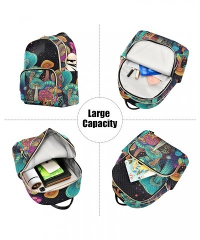 Women's Medium Fashion Backpack Dark Night Fantasy Mushroom Print Ladies Travel Daypack Aesthetic Shoulder Bag 10.2×5.1×12.5 ...