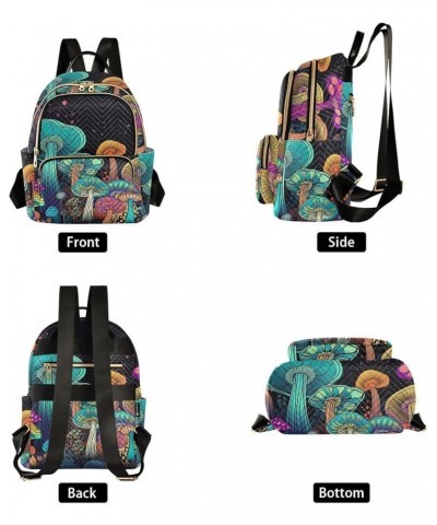 Women's Medium Fashion Backpack Dark Night Fantasy Mushroom Print Ladies Travel Daypack Aesthetic Shoulder Bag 10.2×5.1×12.5 ...